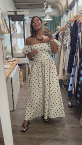Oatmeal Polka Dots Strapless Dress