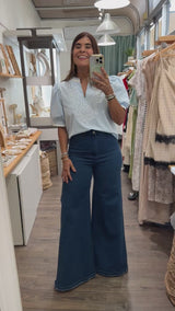 Light Blue & White Stripes Contrast Top