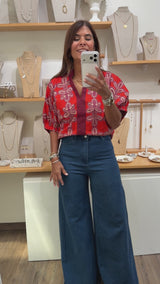 Brick Print Dolman Sleeves Top