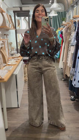 Brown & Aqua Polka Dots Top