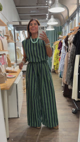 Blue/Green Stripes Top & Pant Set