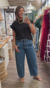 Black Braided Sleeve Detail Top