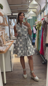 Navy Gingham & Embroidered Dress
