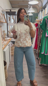 Beige Embroidered Detail Top