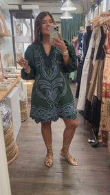 Green & Blue Embroidered Dress