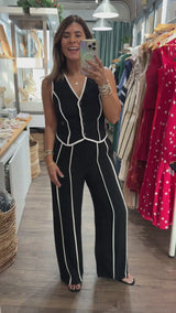 Black & Ivory Contrast Vest & Pant Set