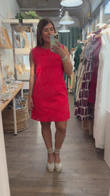 Red Embroidered Shift Dress