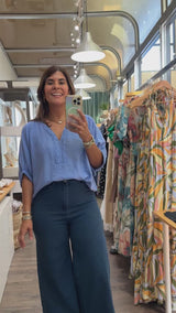 Blue Braided V-Neck Top