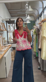 Pink & Red Embroidered Top