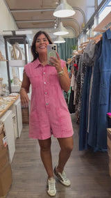 Pink Denim Button Down Romper