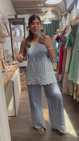 Blue Embroidered Top & Pant Set