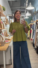 Olive Green Eyelet Top