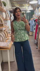 Green Front Zipper Top