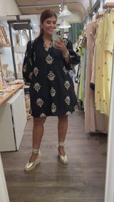 Black & Taupe Embroidered Dress