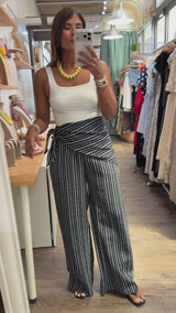Stripe Pants w/ Scarf Detail