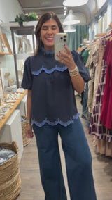 Navy Contrast Stitch Top