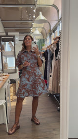Blue & Brown Print Denim Dress