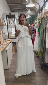 White Top & Wide Leg Pants Set