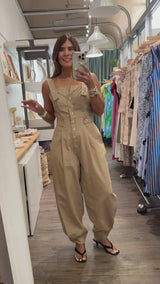 Camel Button Front Jumpsuit