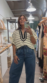 Ivory & Black Stripes Top
