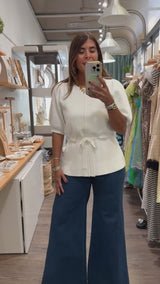 White Drawstring Waist Top