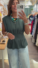 Hunter Green Cinched Waist Top