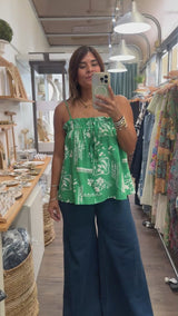 Green Print Flowy Top