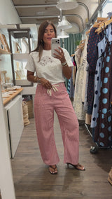 Red Stripes Drawstring Barrel Pants