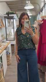 Hunter Green Leopard Print Top