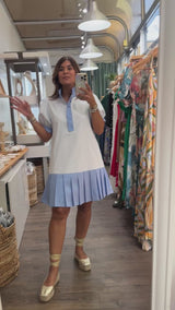 Blue Stripes Pleated Detail Dress