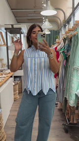 Blue Stripes Button Down Top