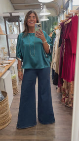 Teal Kimono Sleeves Top