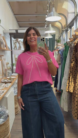 Pink Bow Neck Detail Top