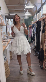 White Lace Shoulder Ties Dress