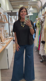 Black Drawstring Sleeves Top