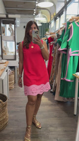 Red & Pink Scalloped Hem Dress