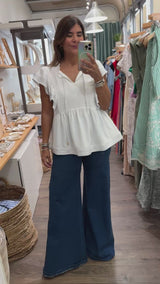 White Contrast Stitch Top