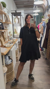 Black Drop Waist Collared Dress
