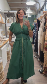 Hunter Green Cinched Waist Dress