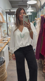 White Cape V-Neck Top