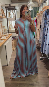 Blue/Brown Stripes Oversized Jumpsuit