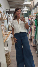 White Embroidered Front Zipper Top