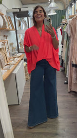 Bright Coral Wrap Tunic Top