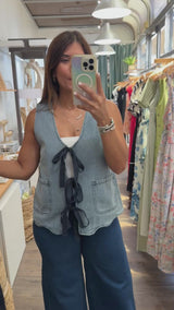 Light Denim Front Ties Vest