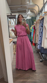 Pink/Fuchsia Stripes Oversized Jumpsuit