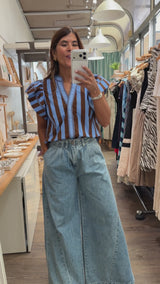 Blue & Brown Stripes Top
