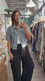 Denim Embellished Short Sleeve Jacket/Top