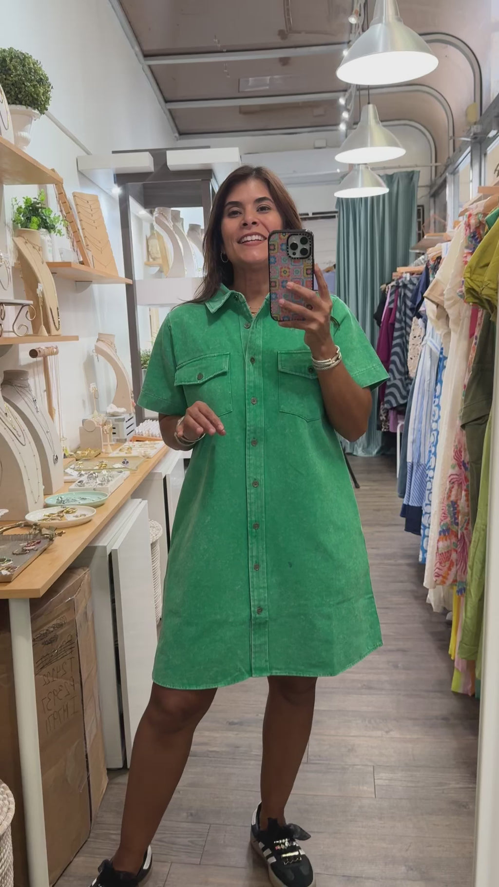 Green Denim Shirt Dress – Peplum Clothing