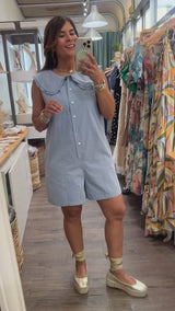 Denim Blue Collared Romper