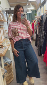 Red Stripes & Animal Print Top